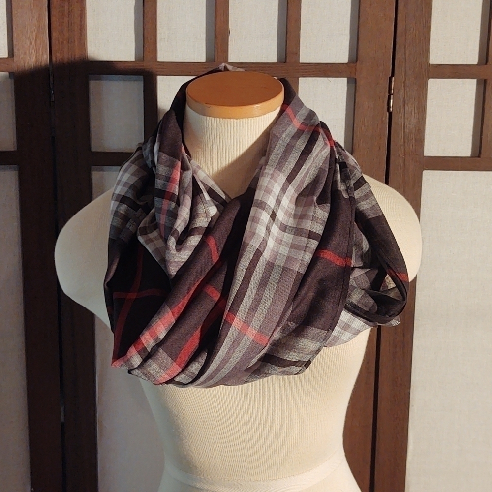 Black, Red, and White Plaid Circle Scarf